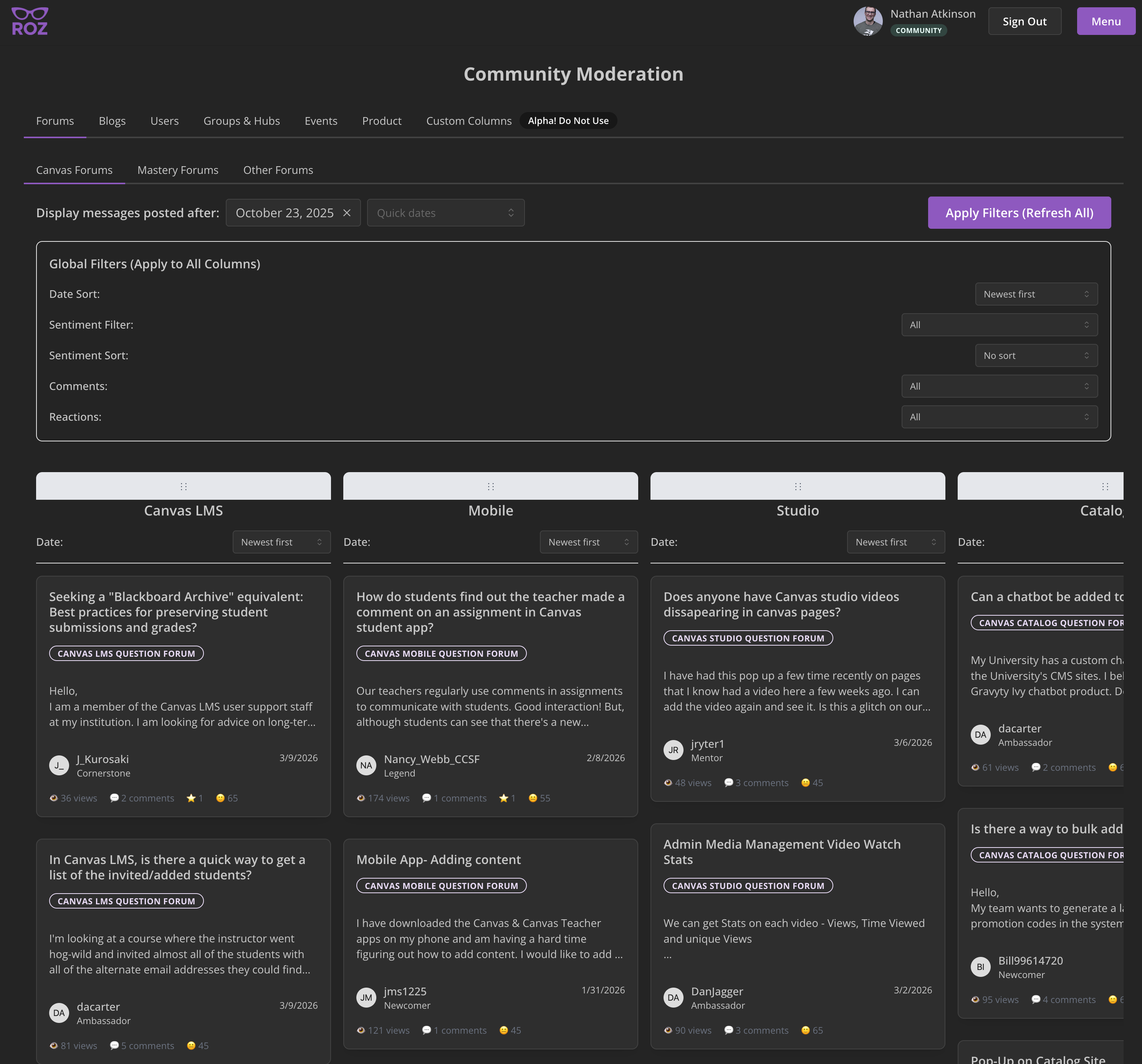 Screenshot of Community Moderation and Documentation App (Roz)